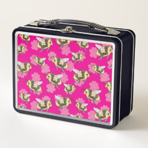 Lunch Box Sauvez la tasse d'abeilles sur arrière - plan rose