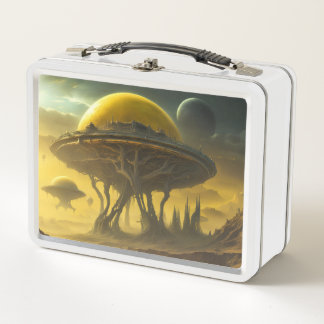 Lunch Box Sci-Fi Alien World View Planet Ufo Tower