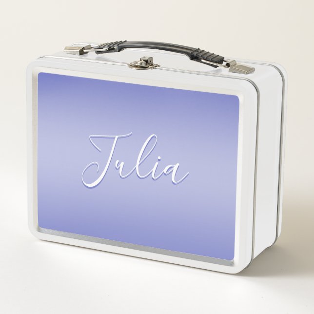 Lunch Box Script cursif modifiable | Violet blanc et violet (Devant)