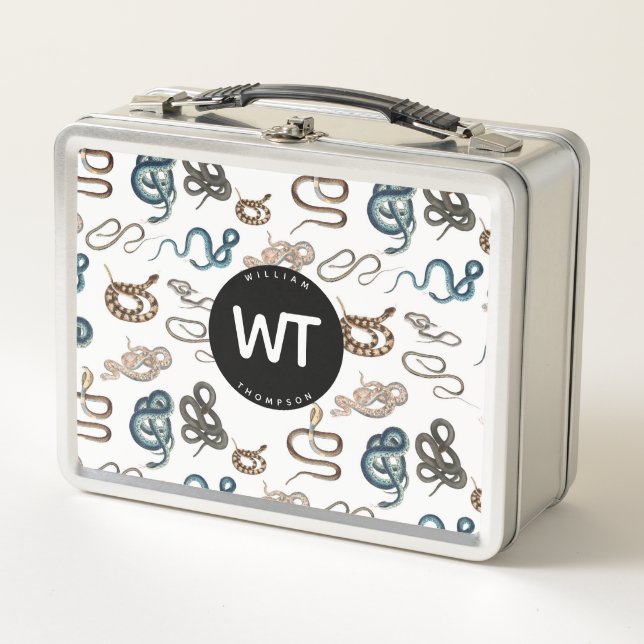 Lunch Box Serpents colorés Reptile Animal Motif Monogramme (Devant)