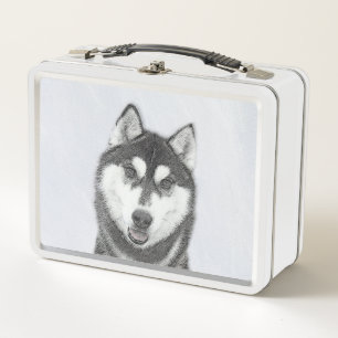 Lunch Box Sibérie Husky (noir et blanc) Peinture Chien Art