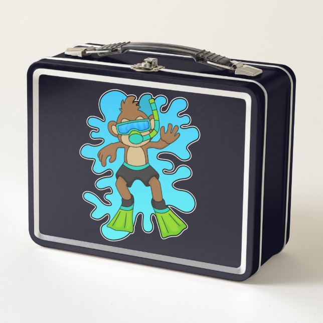 Lunch Box Singe comme plongeur avec tuba (Devant)
