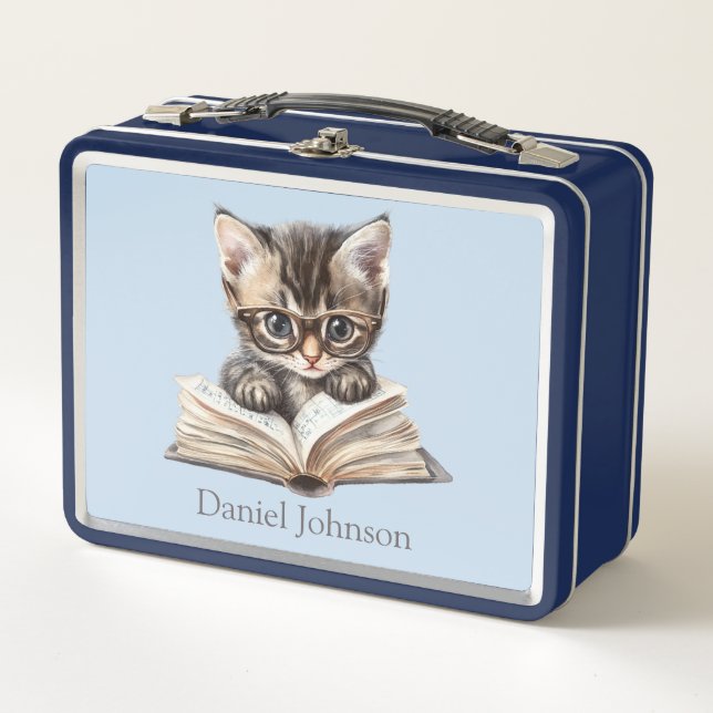 Lunch Box Smart Kitten with Glasses Personalized (Devant)