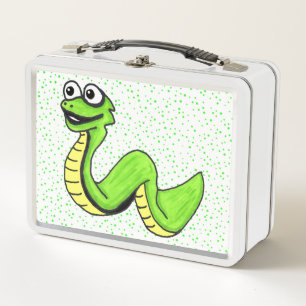 Lunch Box Smiling amusant serpent à caricature vert vif sur 