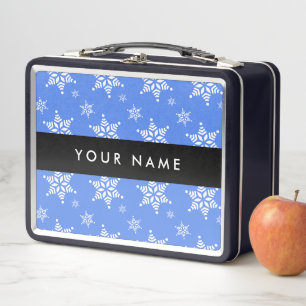 Lunch Box Snowflakes blanc, Bleu, Votre nom, Personnaliser