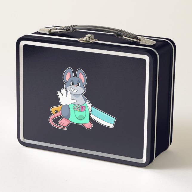 Lunch Box Souris comme coiffeur avec ciseaux et comble (Devant)