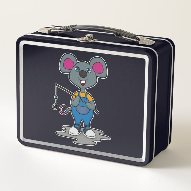 Lunch Box Souris comme Fisher avec une baguette de pêche (Devant)