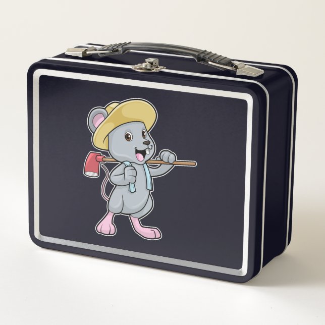 Lunch Box Souris en fermier avec Ax et Casquette (Devant)