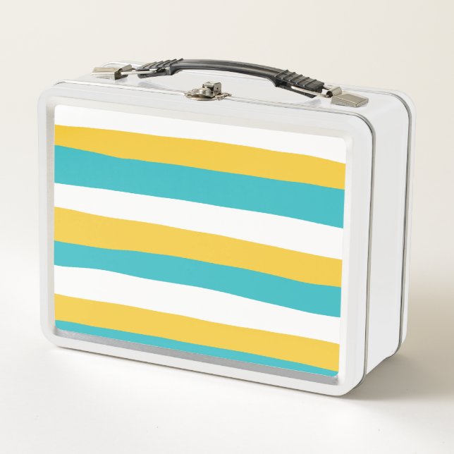 Lunch Box Stripes inégales - Turquoise et Jaune (Devant)