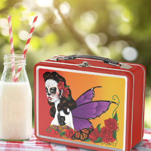 Lunch Box Sucre de Fée Crâne Violet Ailes Roses Coucher de S