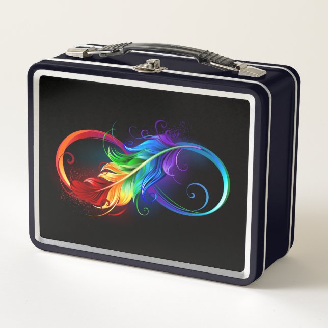 Lunch Box Symbole d'infini avec plume arc-en-ciel (Devant)