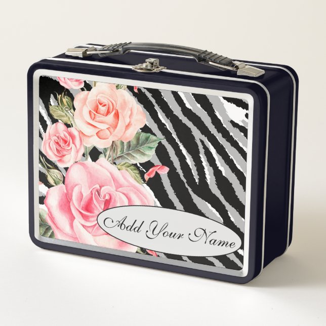 Lunch Box Tigre Floral Moderne Ajouter Votre Texte (Devant)