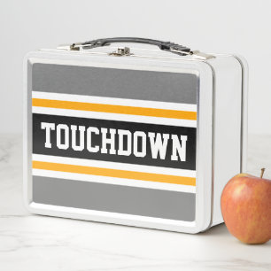 Lunch Box TOUCHDOWN Grey Yellow Black Sports Stripes