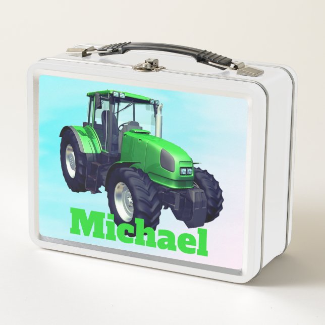 Lunch Box Tracteur vert personnalisé de ferme (Devant)