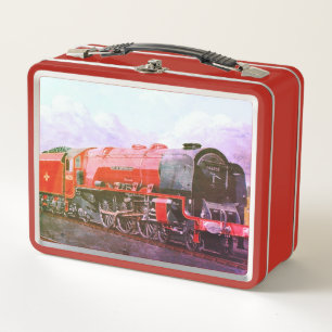 Lunch Box Train vintage à vapeur rouge et noir