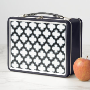 Lunch Box Trellis blanc et noir, treillis, Quatrefoil