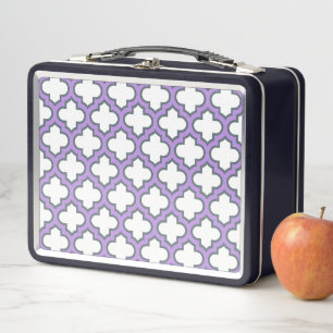 Lunch Box Trellis blanc et violet, treillis, Quatrefoil