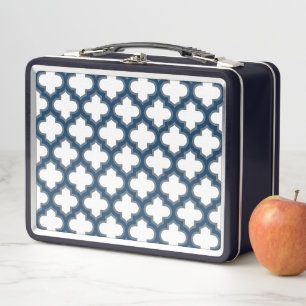 Lunch Box Trellis bleu blanc et marine, treillis, Quatrefoil