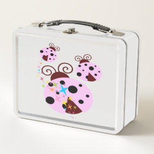 Lunch Box Trois coccinelles roses et noires avec des étoiles