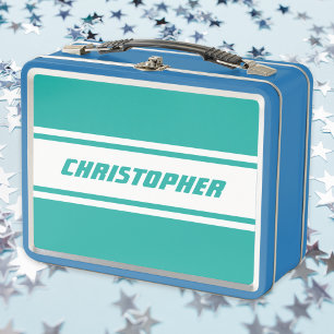 Lunch Box Turquoise Blanc Stripes Monogram Enfants Garçons B