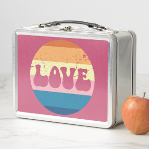 Lunch Box Typographie D'Amour Rétro Sur Les Rayures De Couch