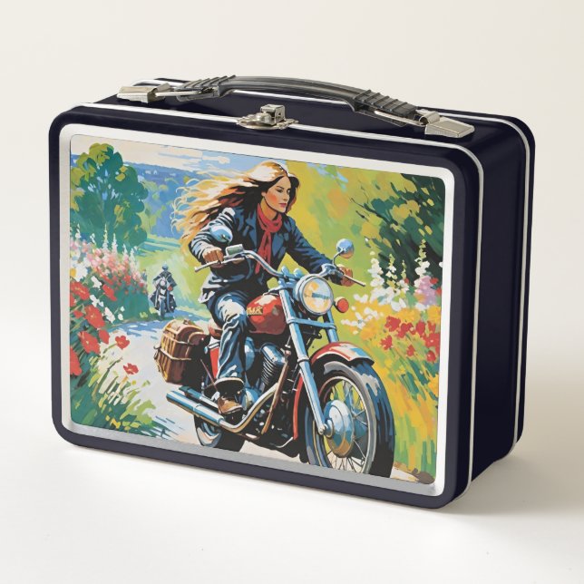 Lunch Box Une Femme En Moto Dans Le Pays (Devant)