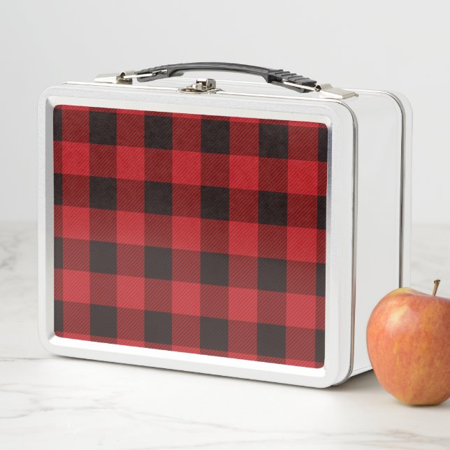 Lunch Box vacances d'hiver rustique plaid de buffle noir rou (En situation)