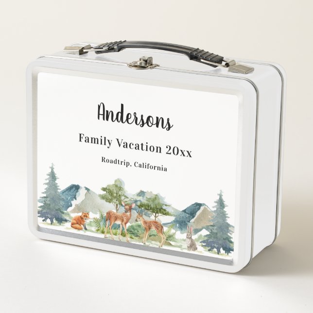 Lunch Box Vacances en famille bois forêt animaux cerfs (Devant)