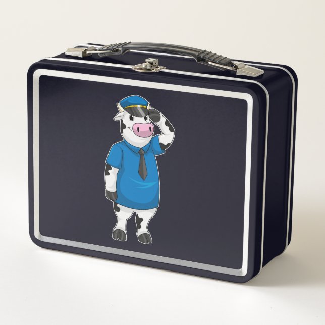 Lunch Box Vache comme agent de police avec casquette de poli (Devant)