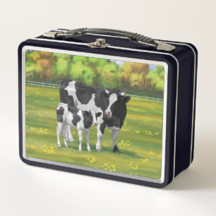 Lunch Box Vache Holstein et veau mignon en pâturage d'été