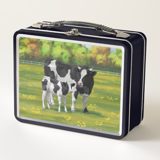 Lunch Box Vache Holstein et veau mignon en pâturage d'été (Devant)