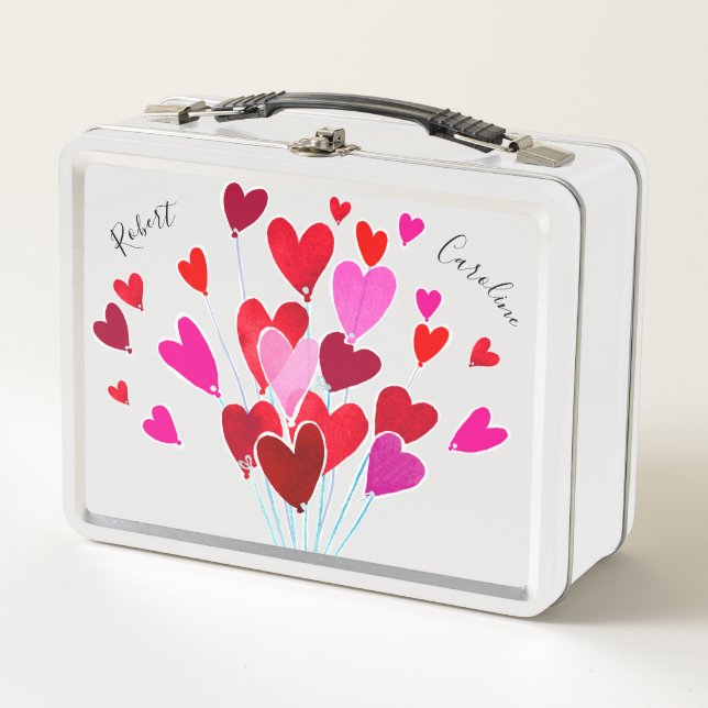 Lunch Box Valentine Coeurs Rose Rouge Typorgraphie Personnal (Devant)