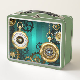Lunch Box Veille bijoux Steampunk sur un Arrière - plan vert