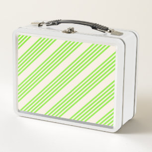 Lunch Box Vert citron vert et beige cinq rayures motif
