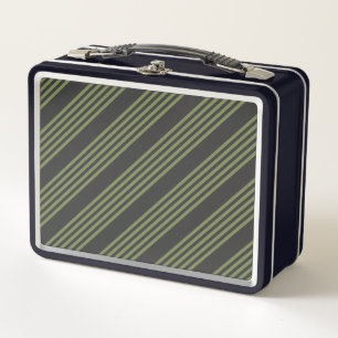 Lunch Box Vert olive et charbon de bois cinq bandes motif