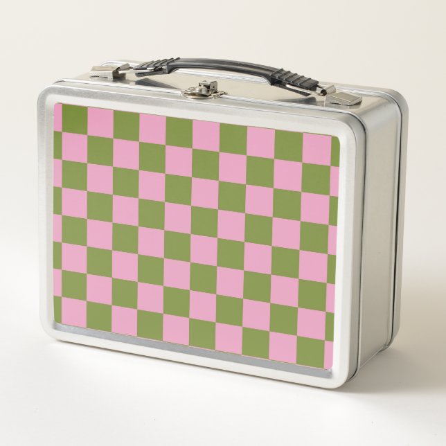 Lunch Box Vert rose À damiers En vichy Motif (Devant)
