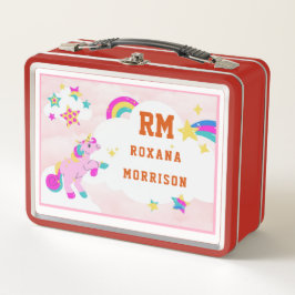 Lunch Box VERT rose ET ROSE, MÉTAL UNICORN À FEU