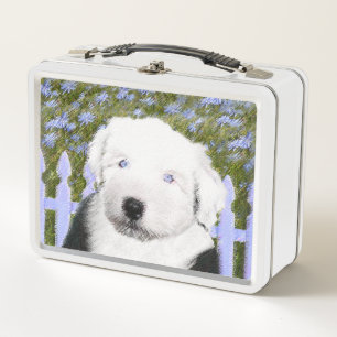 Lunch Box Vieux anglais Sheepdog Puppy Peinture - Chien Art