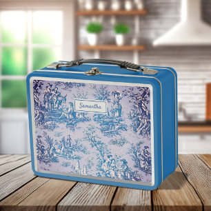 Lunch Box Vintage bleu turquoise toile de jouy imprimé