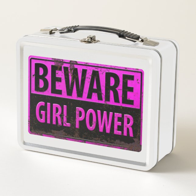 Lunch Box VOYAGE Fille Power - Panneau en métal noir rose Da (Devant)