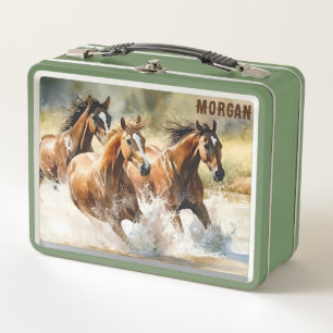 Lunch Box Western Running Horses Custom School