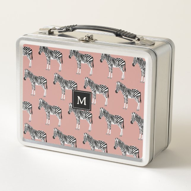 Lunch Box Zebra Exotic Animal Motif Blush Pink Monogramme (Devant)