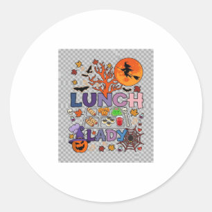 Lunch Lady Halloween Hexe Mond Kürbis_1 Runder Aufkleber
