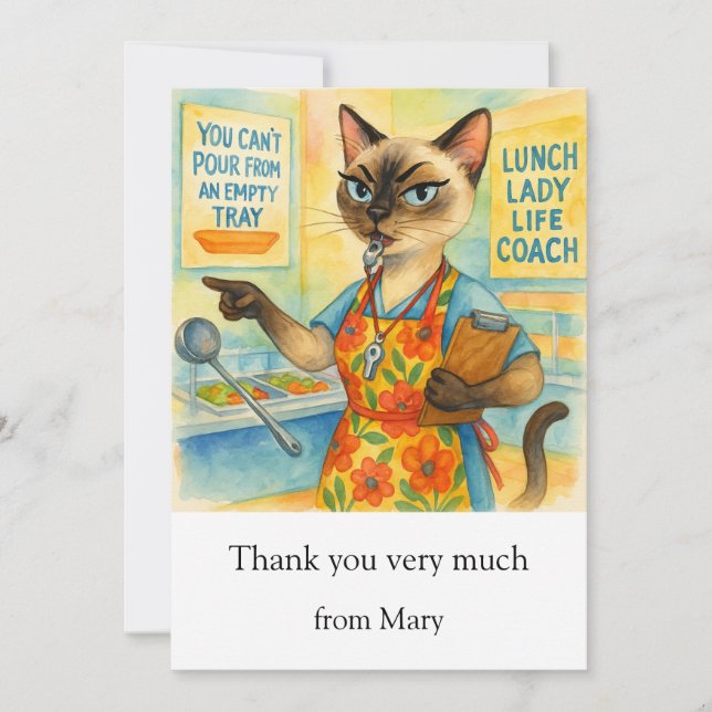 Lunch Lady Life Coach  for Cat Cafeteria Wisdom Dankeskarte (Vorderseite)