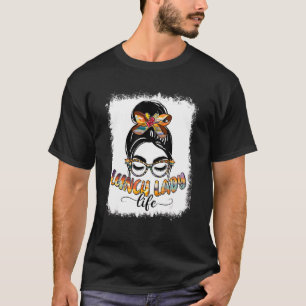 Lunch Lady Life Messy Bun Women Sunflower Leopard T-Shirt