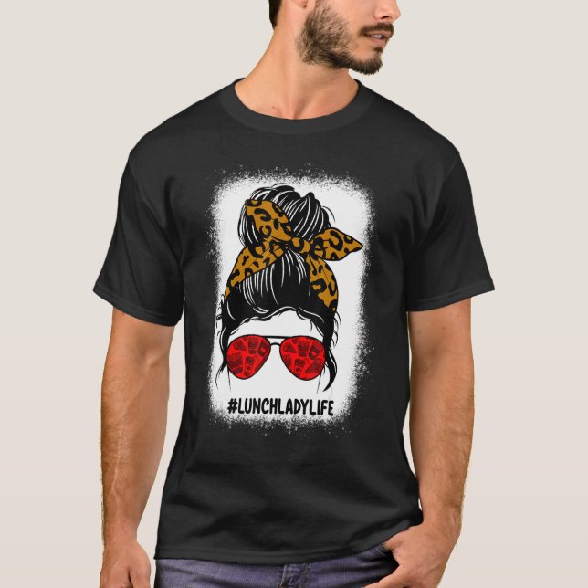 Lunch Lady Messy Bun Hair Leopard Print S T-Shirt (Vorderseite)