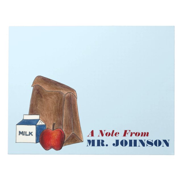 Lunch Lady oder Lehrer Geschenk Brown Beutel Apfel Notizblock (Vorderseite)