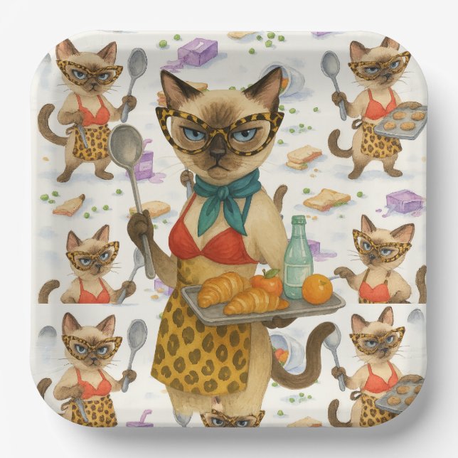 Lunch Lady Serving food  for Cat Lovers Cafeteria  Pappteller (Vorderseite)