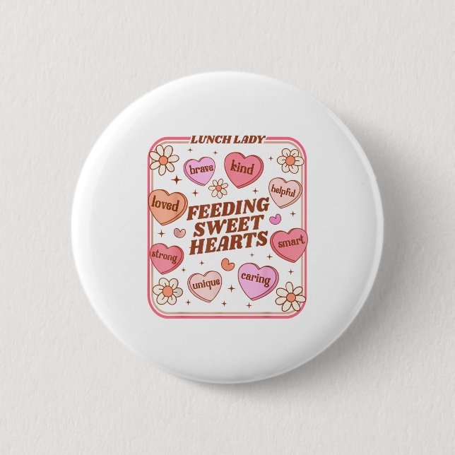 Lunch Lady Valentines Day Retro Cute Cafeteria Swe Button (Vorderseite)