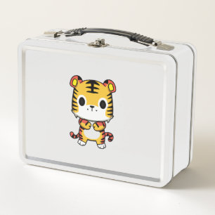 Lunchbox en métal blanc Kawaii Tiger